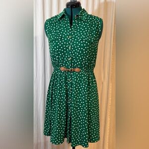 Ryan Michelle Green Polka Dot Sleeveless Fit and Flare Dress Size petite large